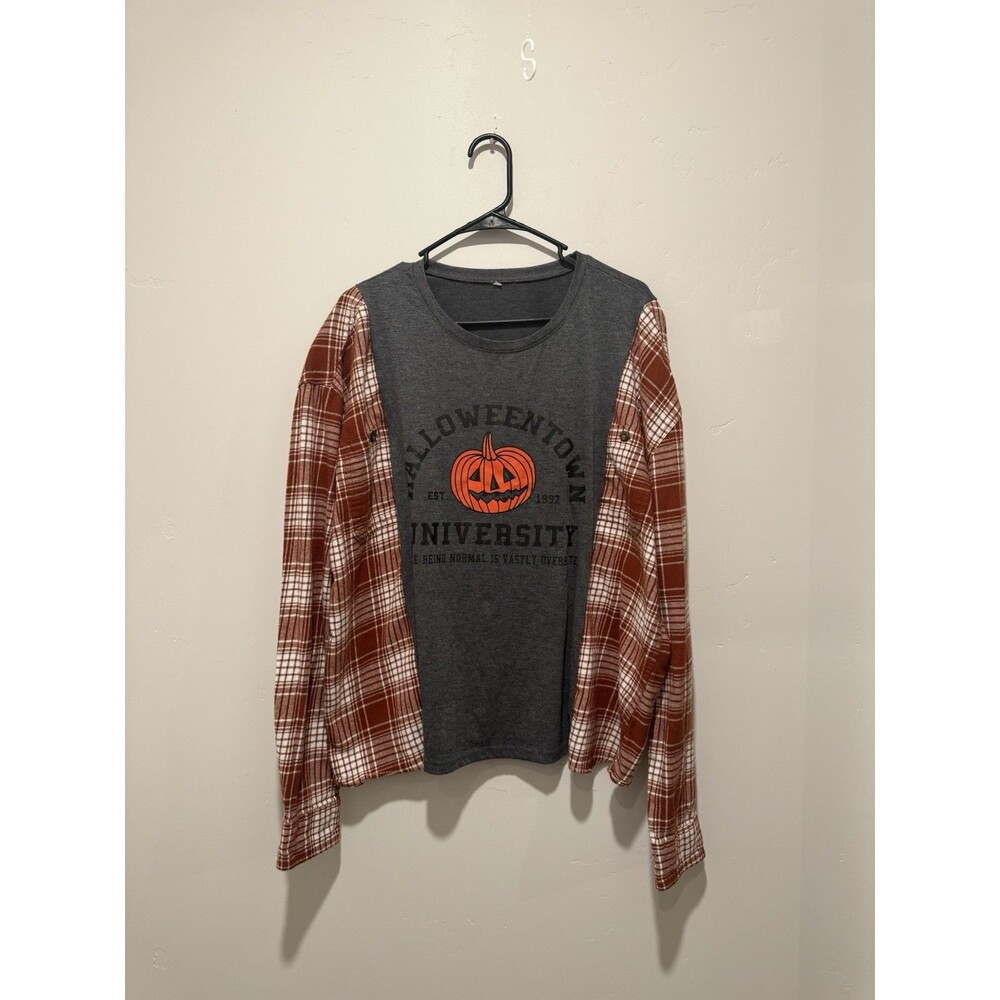 Reworked Upcycle Grunge Oversize Halloweentown Fall Flannel Top L/XL
